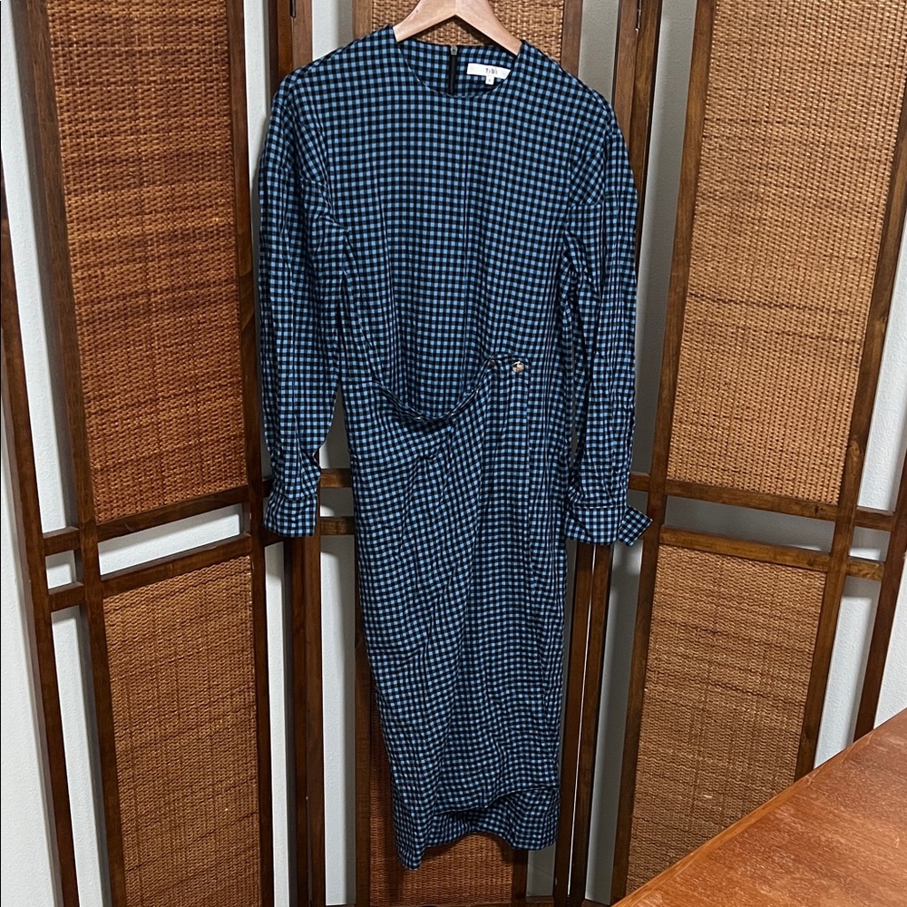 Tibi Navy Gingham Long Sleeve Dress Size 0